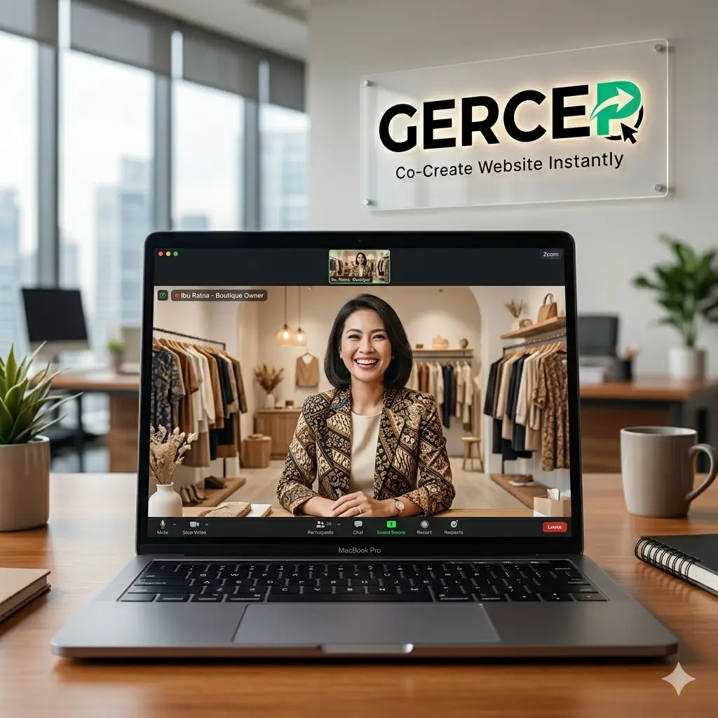Sesi live Zoom pembuatan website bersama klien